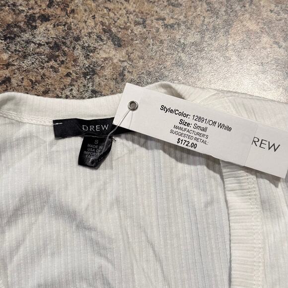 NWT Drew Bodysuit Ribbed V Neck Long Sleeve Minimalist Classic Off White Small - Picture 2 of 5